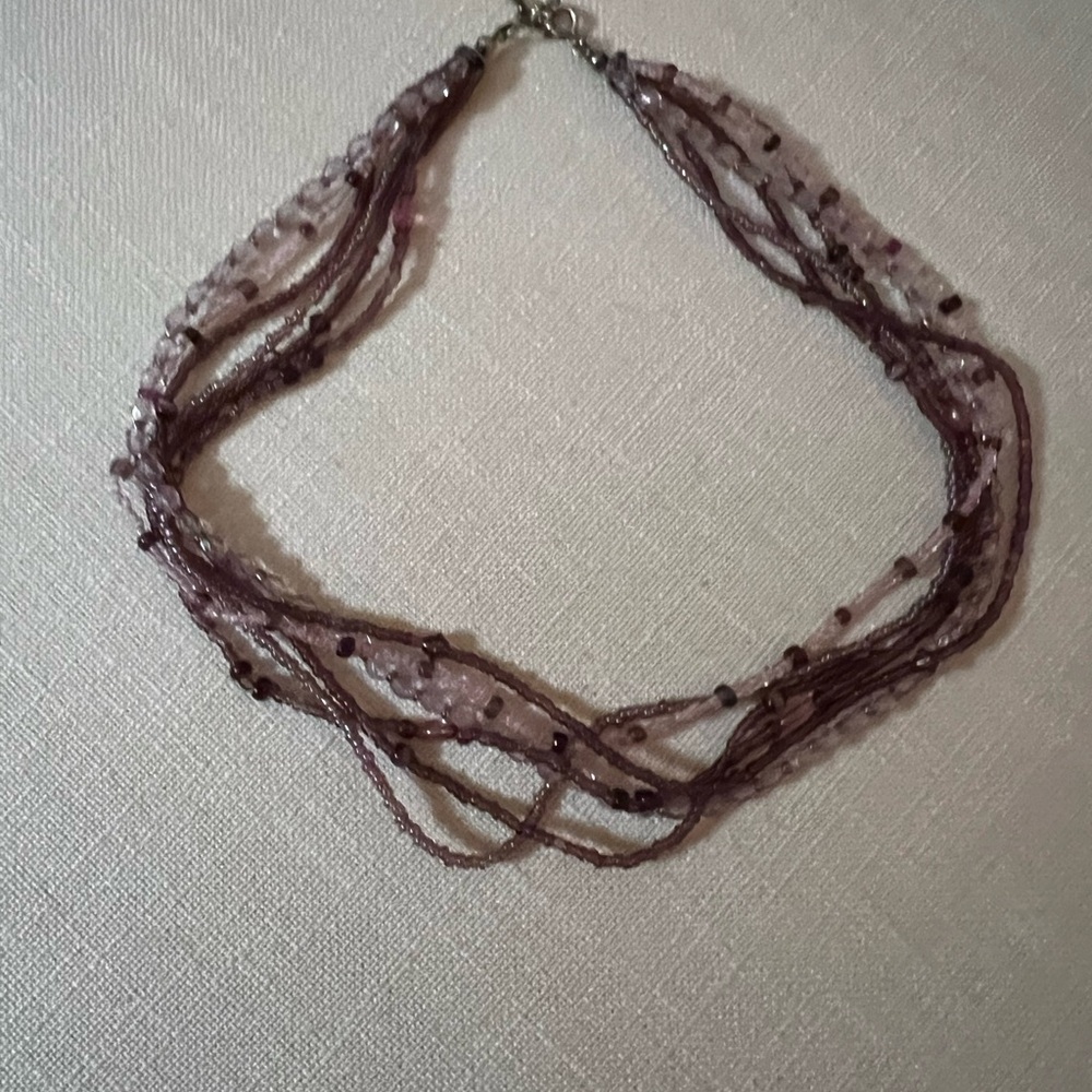 💍 Elegant Multi-Strand Purple Beaded Necklace